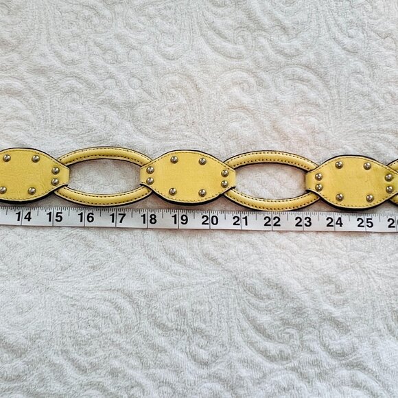 Karen Millen Yellow Leather Metal Studded Belt Size 2 Adjustable up to 36" Waist - Picture 9 of 9